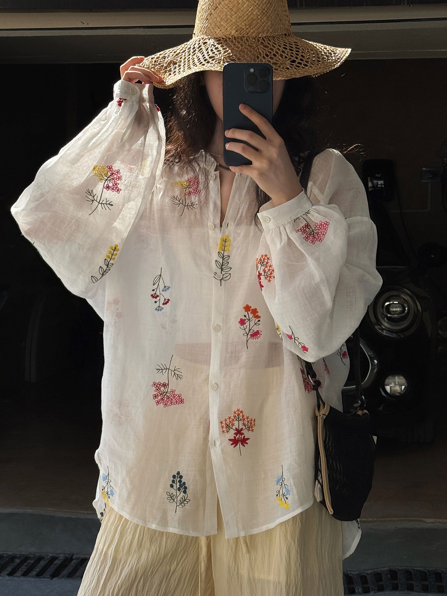 Embroidered Botanical Sheer Shirt