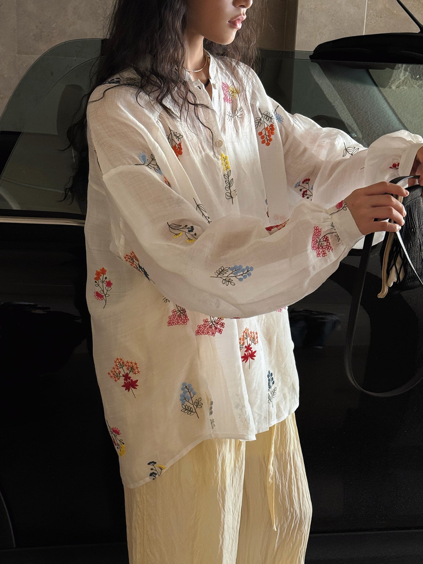 Embroidered Botanical Sheer Shirt