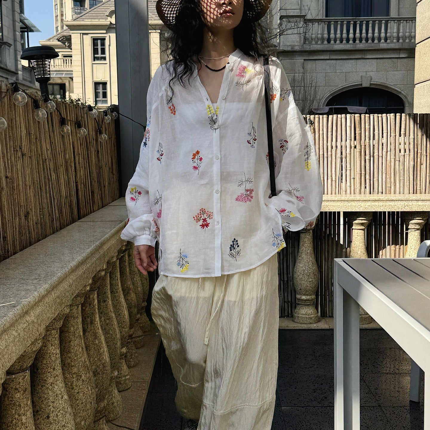Embroidered Botanical Sheer Shirt