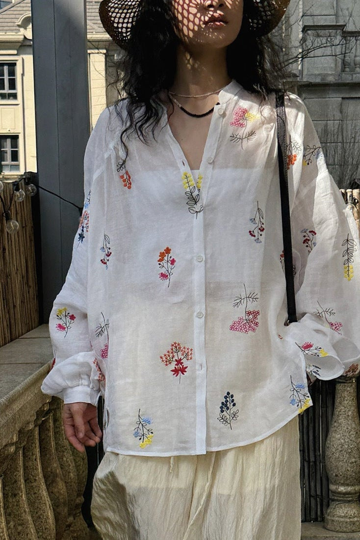 Embroidered Botanical Sheer Shirt