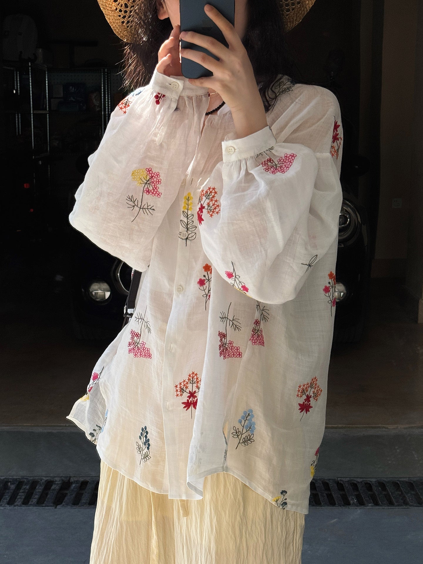 Embroidered Botanical Sheer Shirt