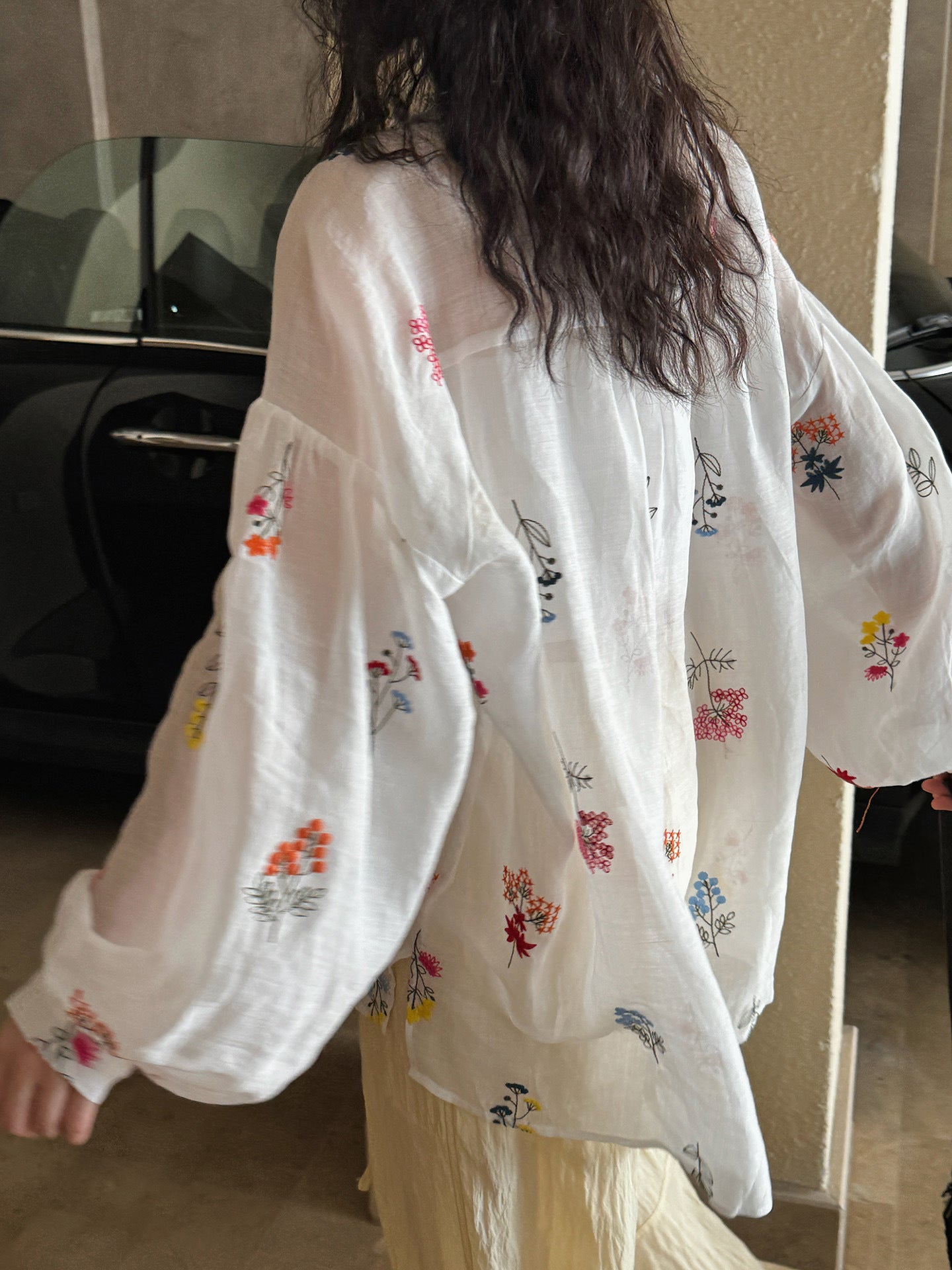 Embroidered Botanical Sheer Shirt