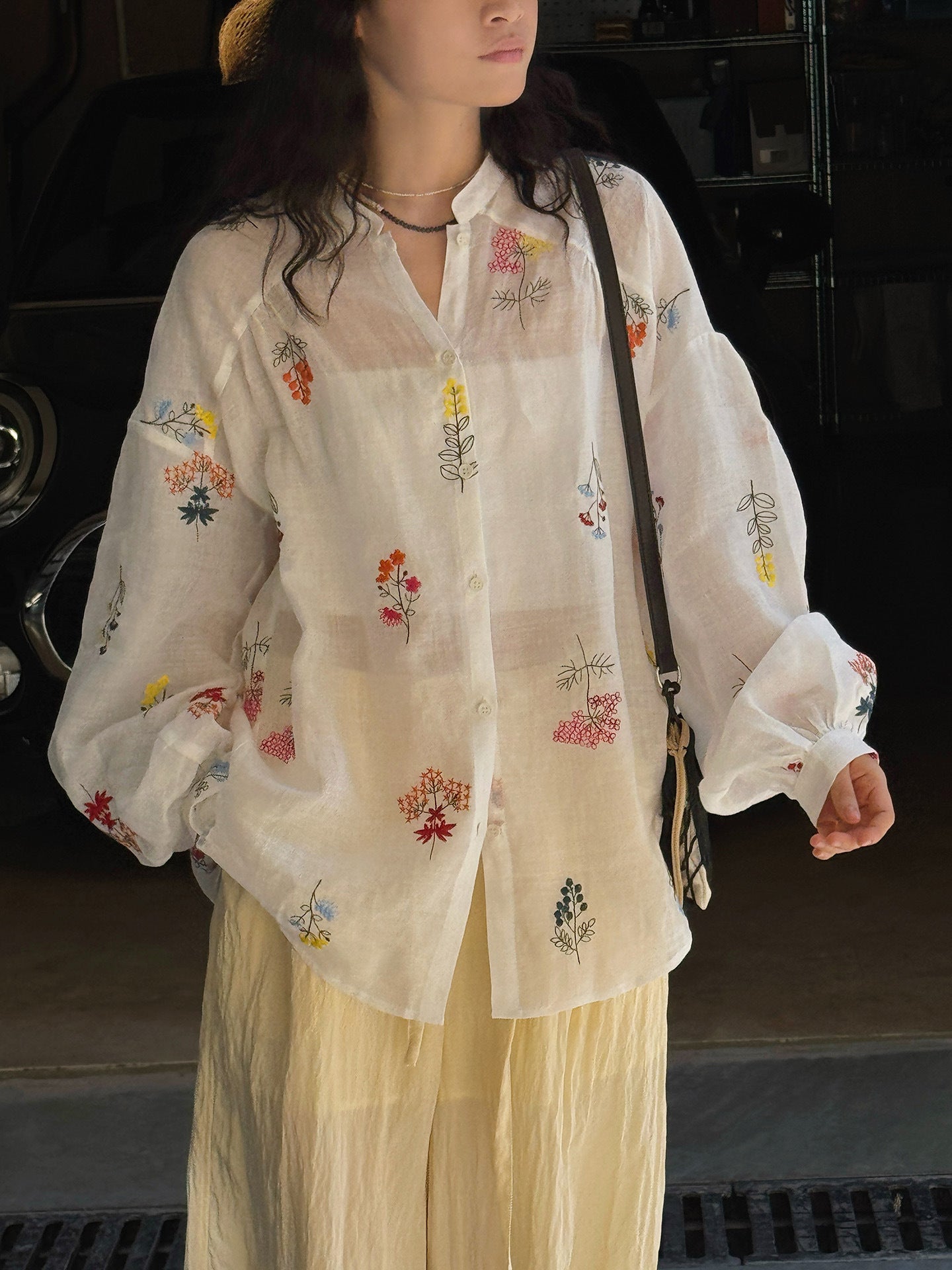 Embroidered Botanical Sheer Shirt