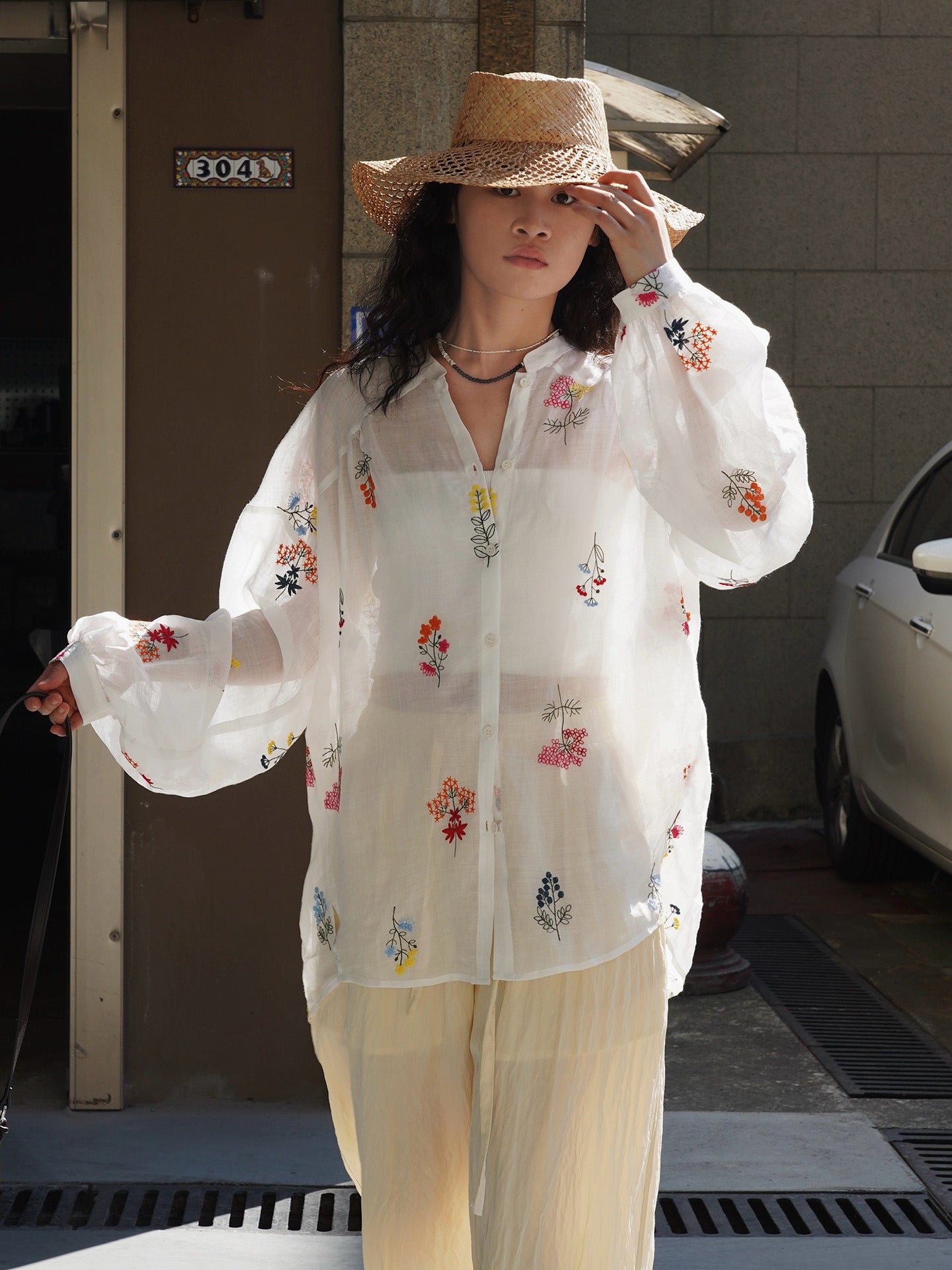 Embroidered Botanical Sheer Shirt