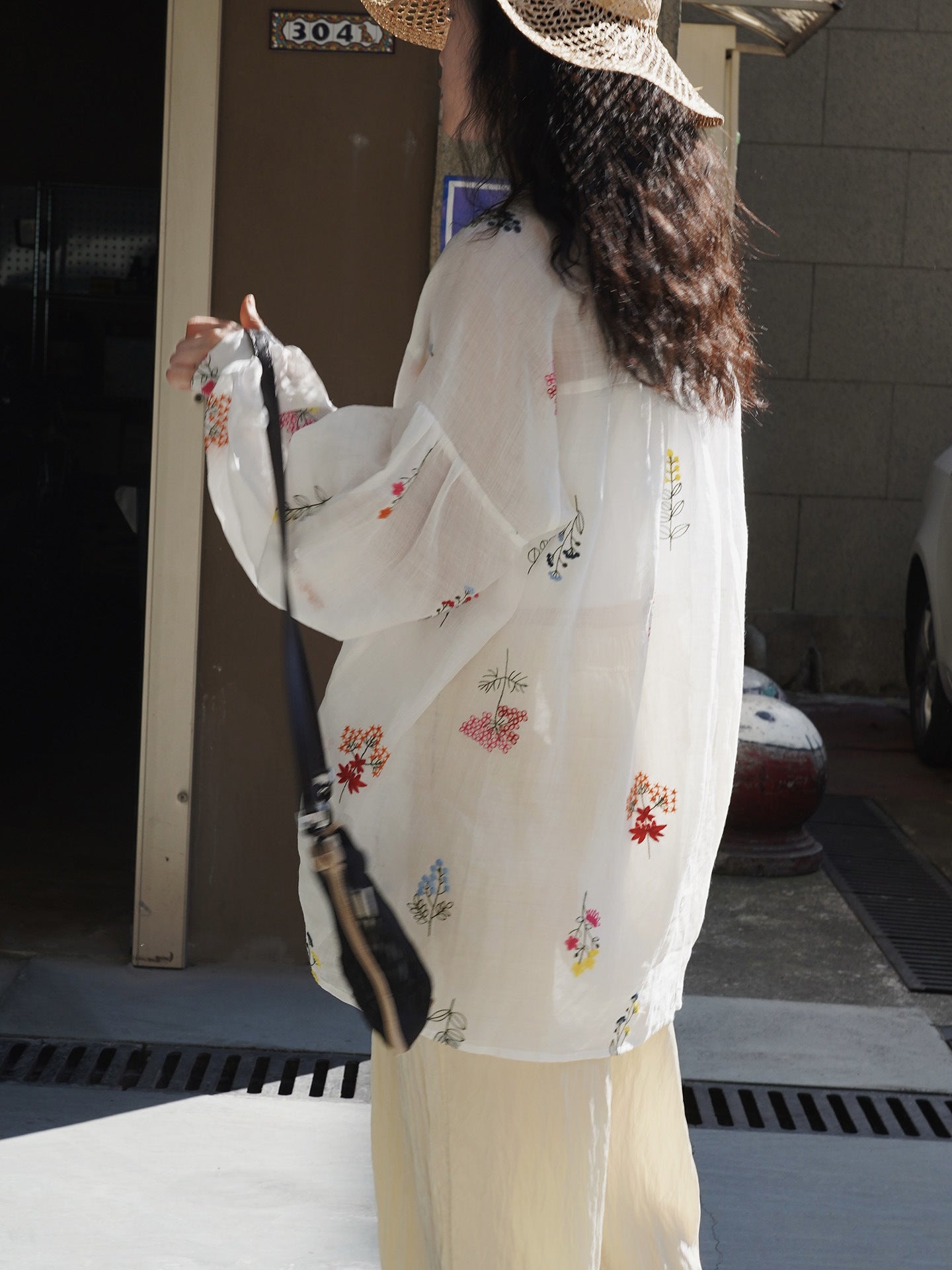 Embroidered Botanical Sheer Shirt