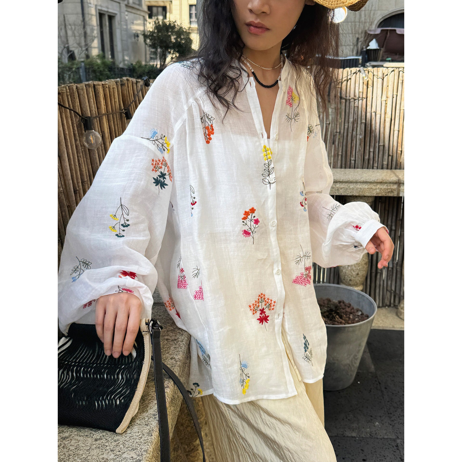 Embroidered Botanical Sheer Shirt