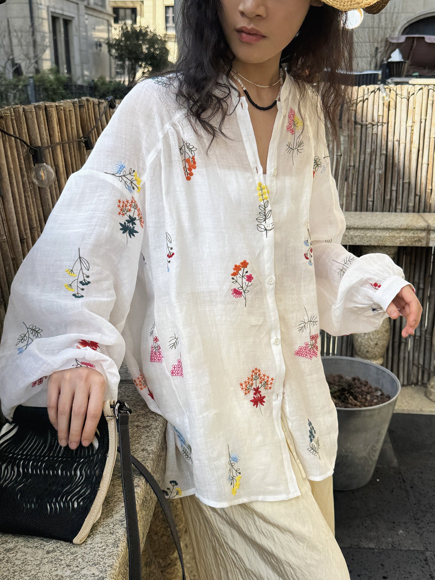 Embroidered Botanical Sheer Shirt