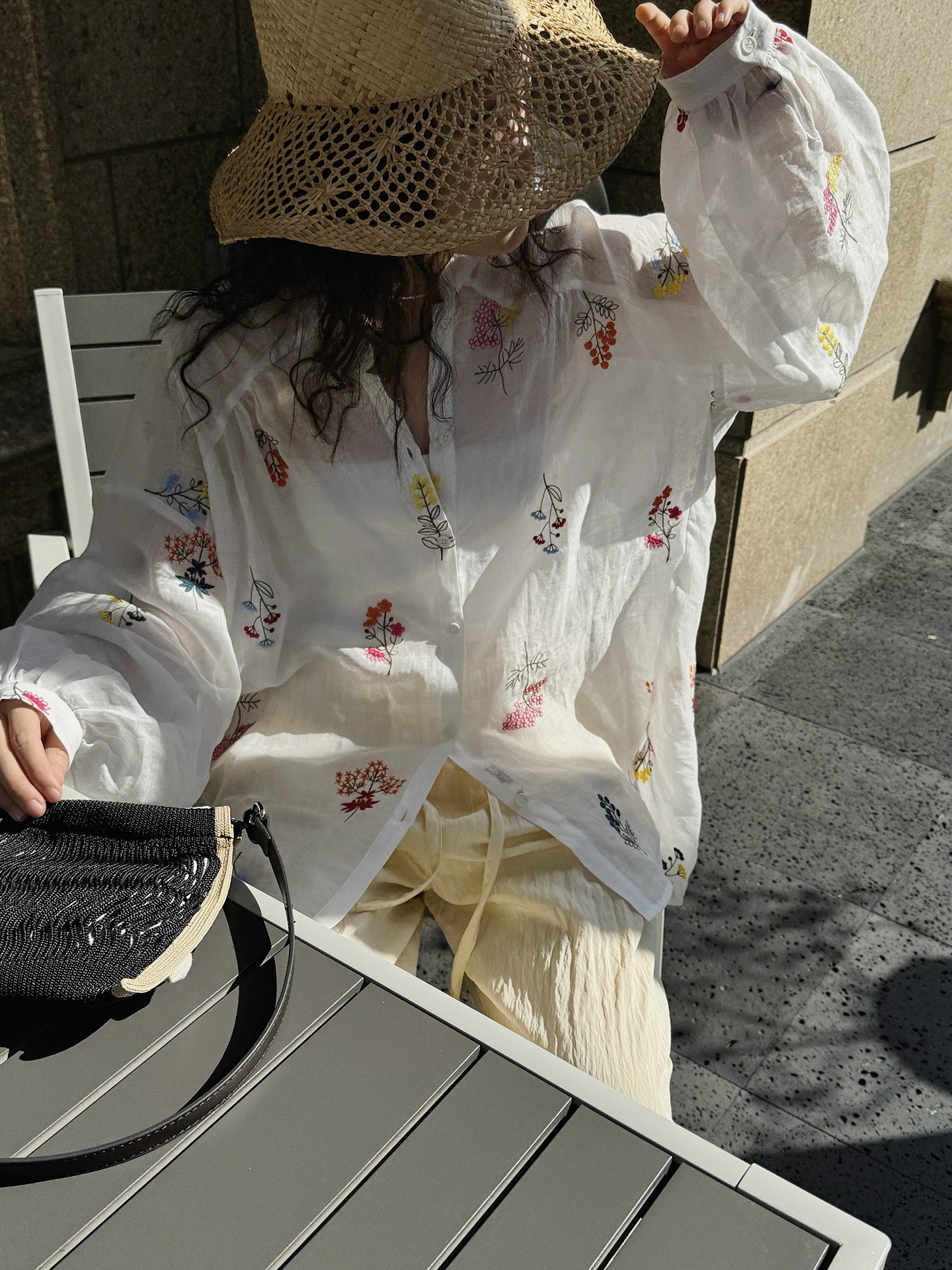 Embroidered Botanical Sheer Shirt