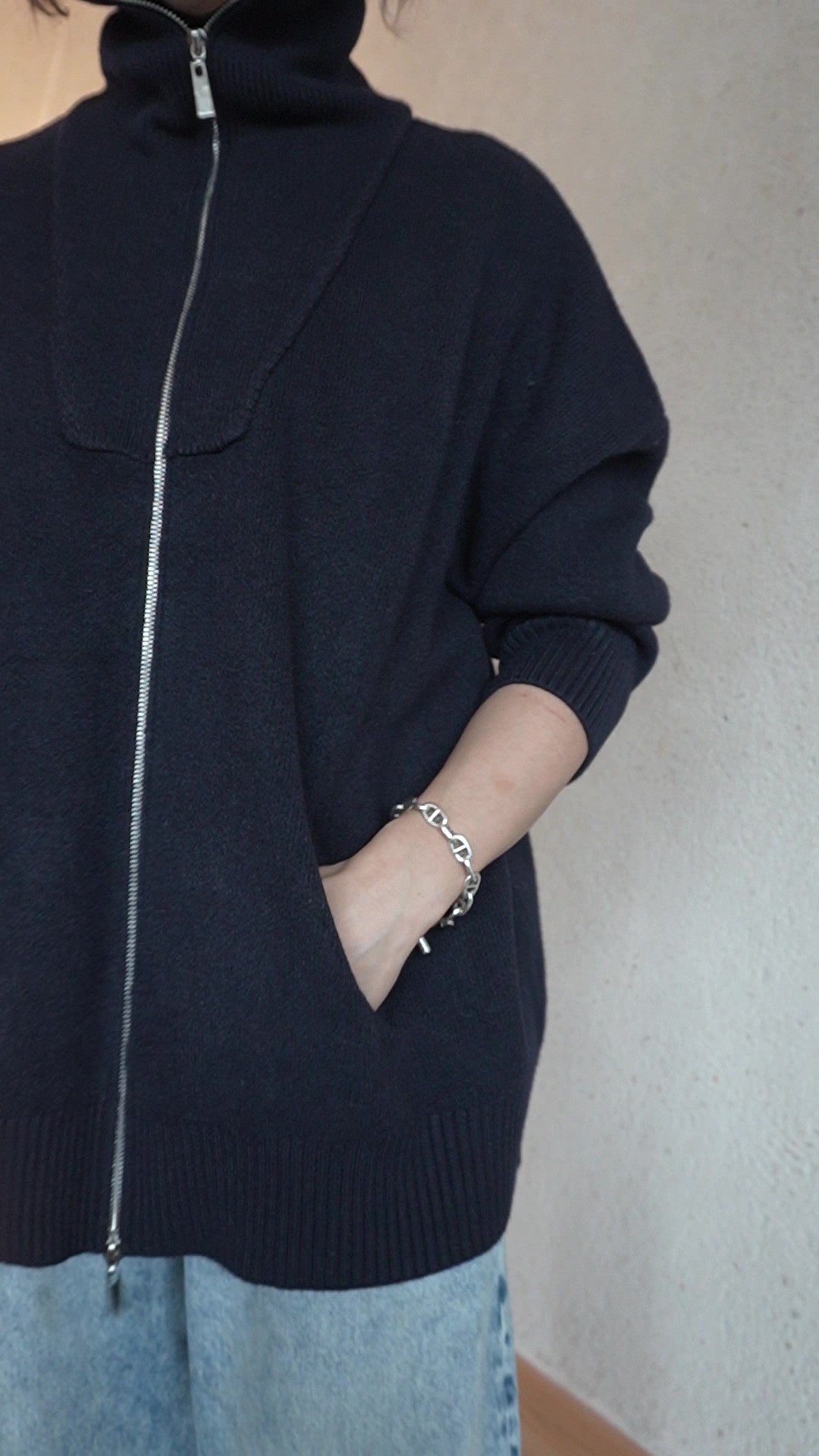 Structured Zip-up knit jacket