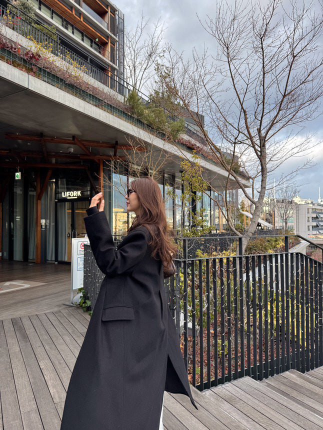 缺口領羊毛混紡大衣