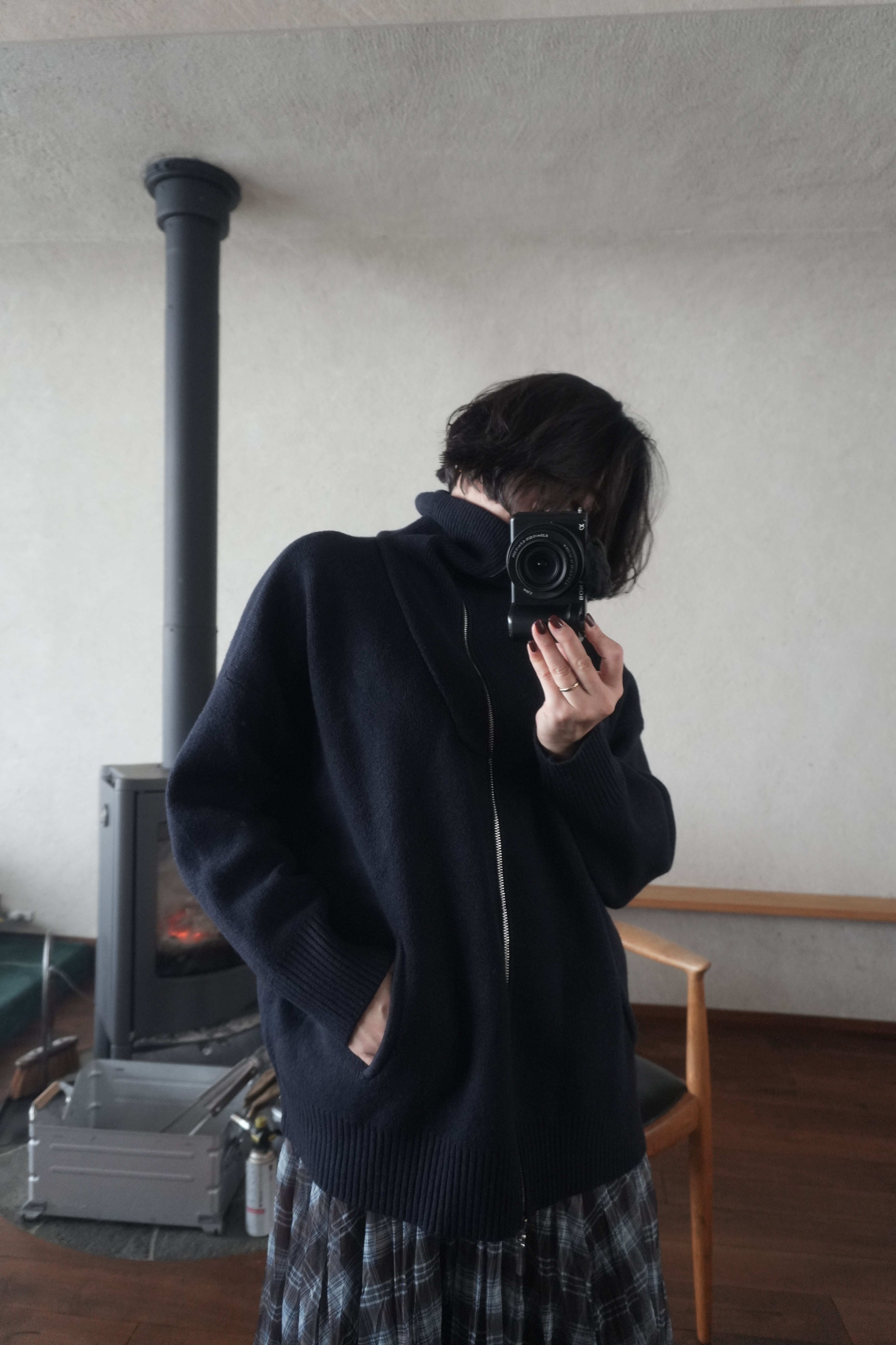 Structured Zip-up knit jacket