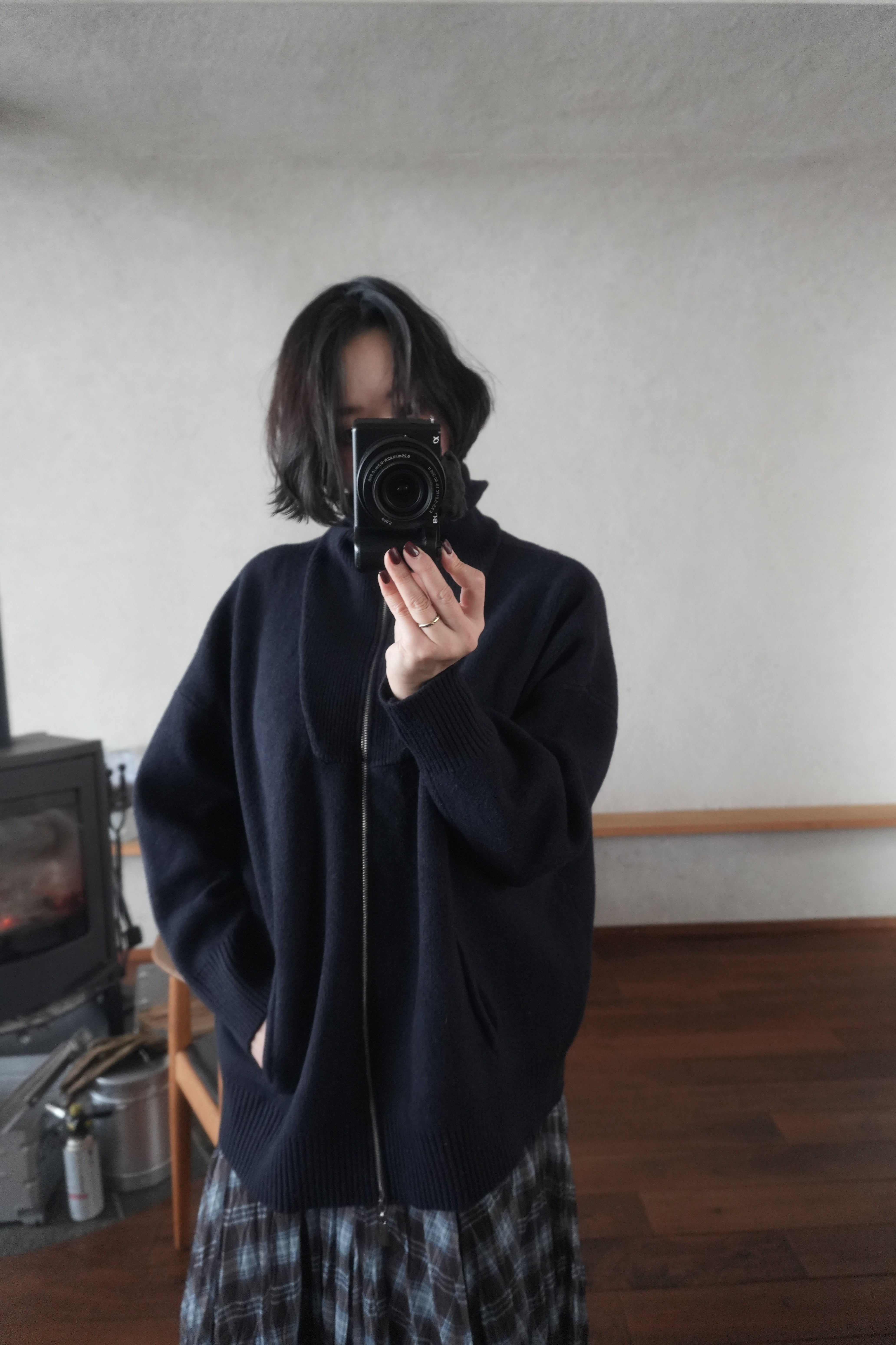 Structured Zip-up knit jacket