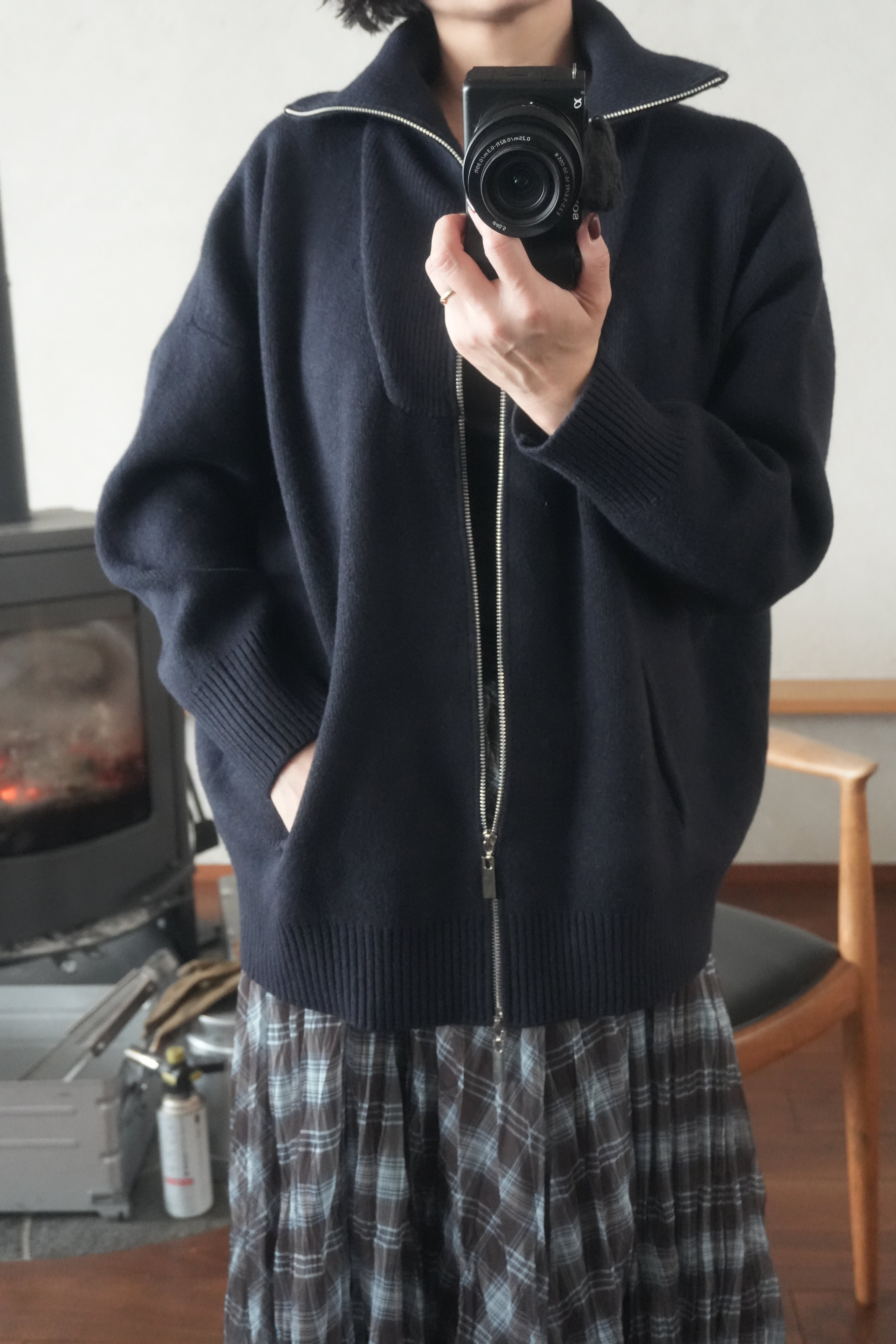 Structured Zip-up knit jacket