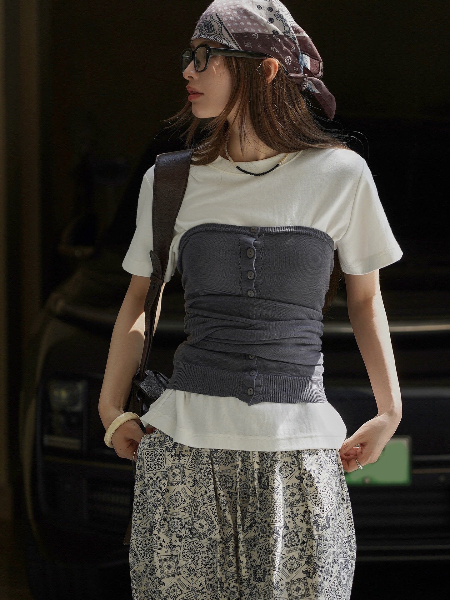 Knit Button Bustier