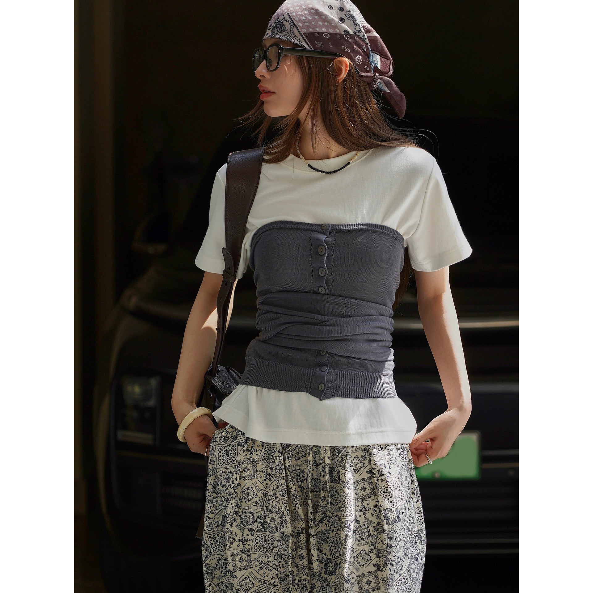 Knit Button Bustier