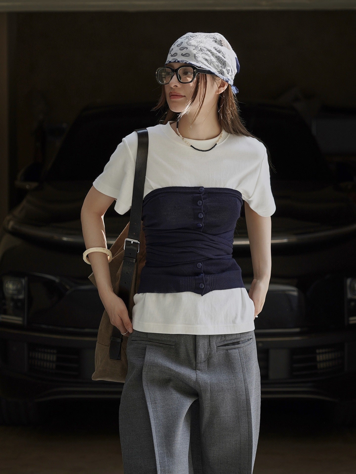 Knit Button Bustier