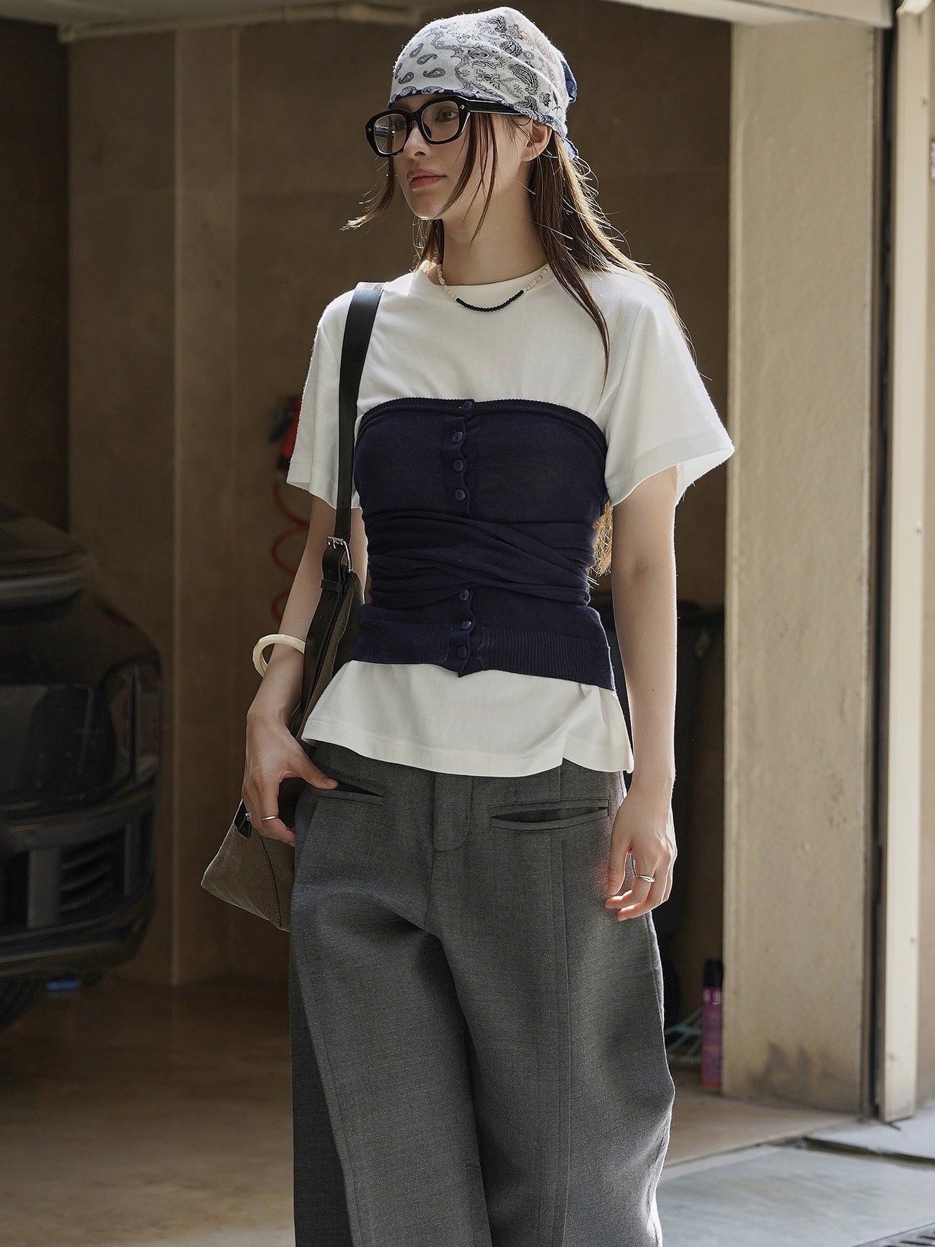 Knit Button Bustier