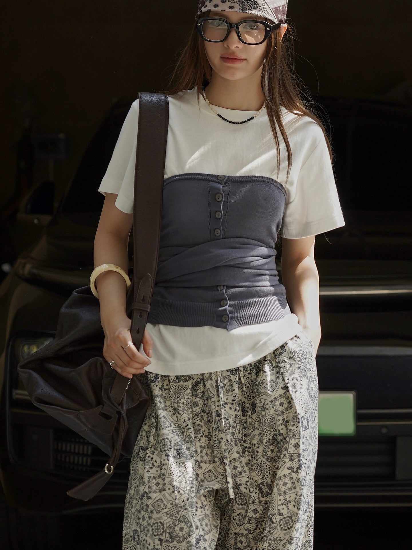 Knit Button Bustier