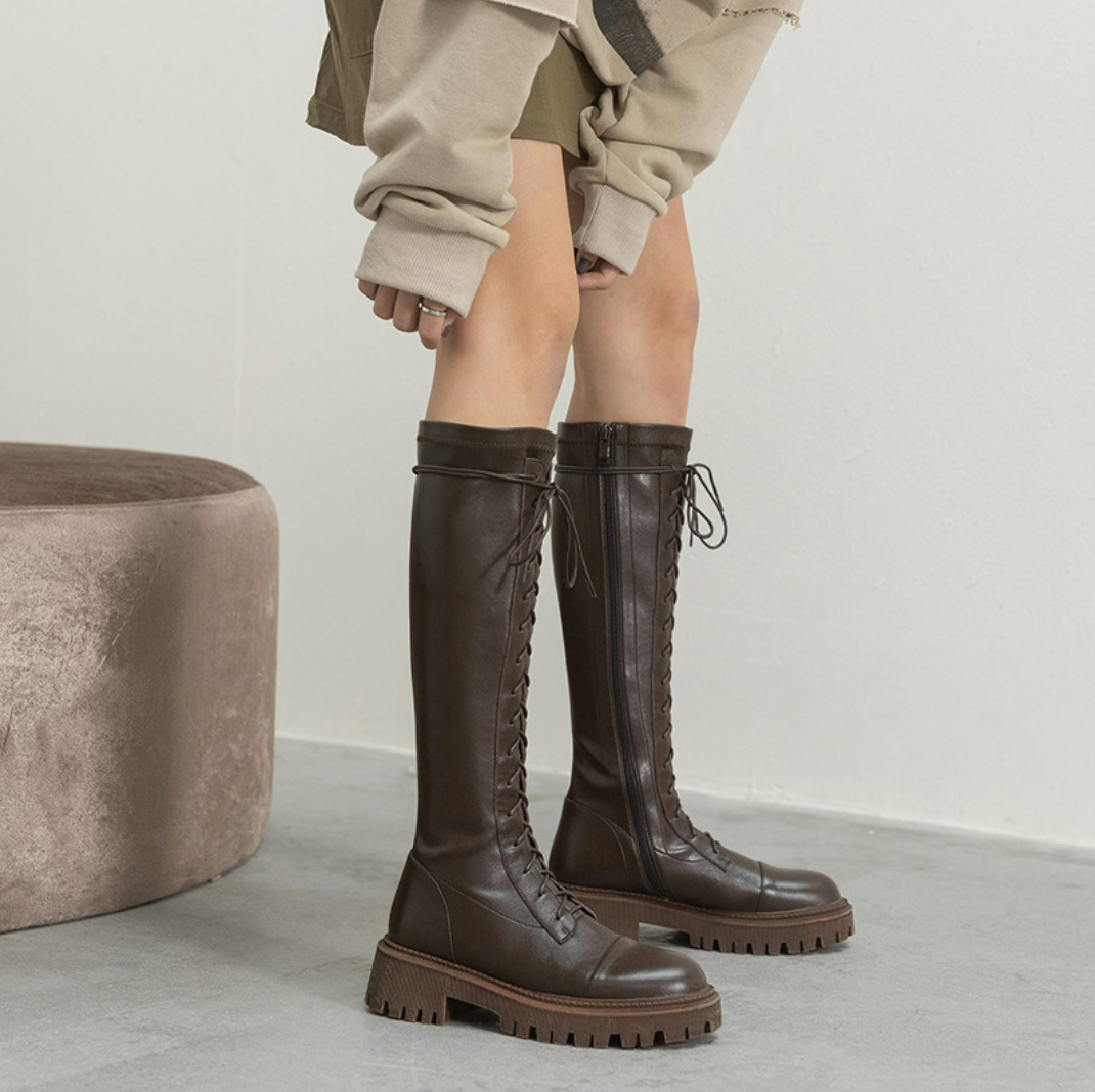 Leather lace-up boots