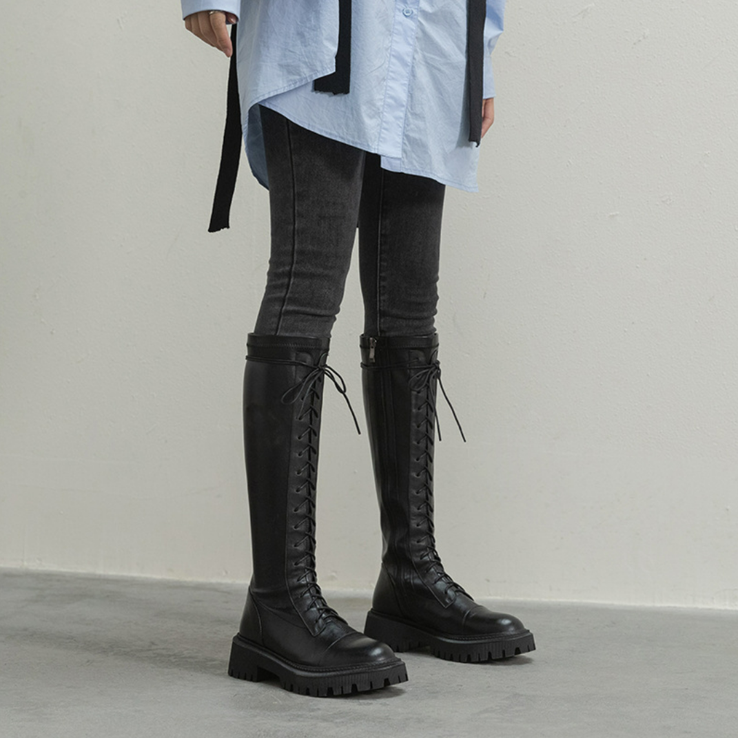 Leather lace-up boots