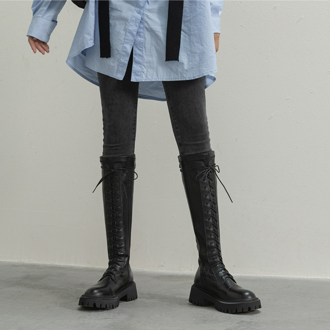 Leather lace-up boots