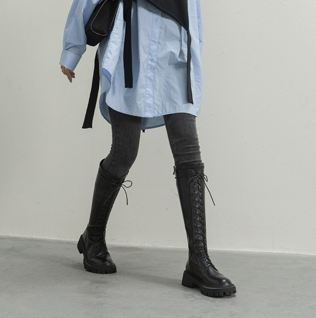 Leather lace-up boots