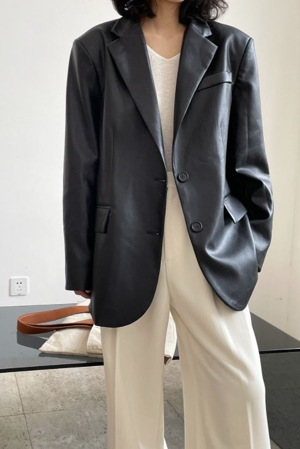 純色素食皮夾克