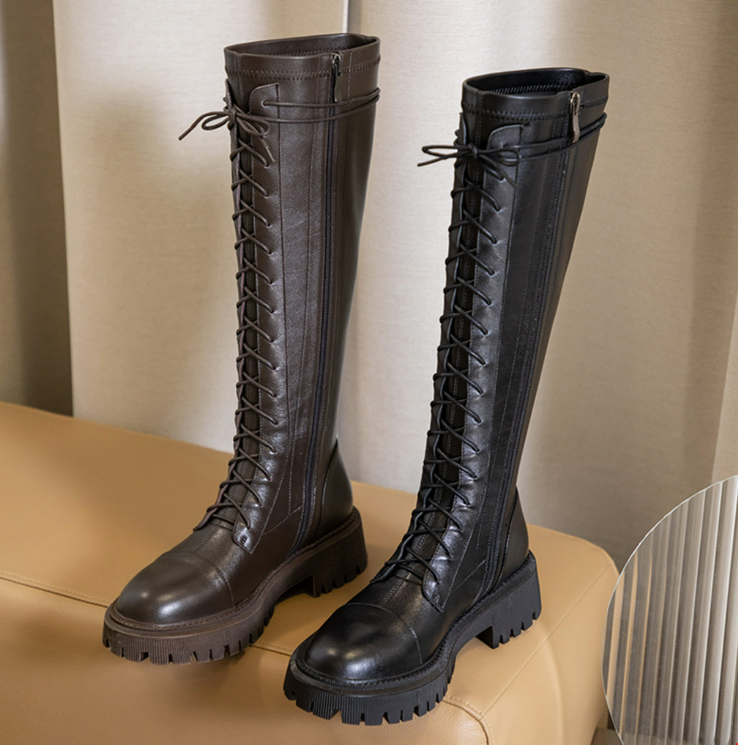 Leather lace-up boots