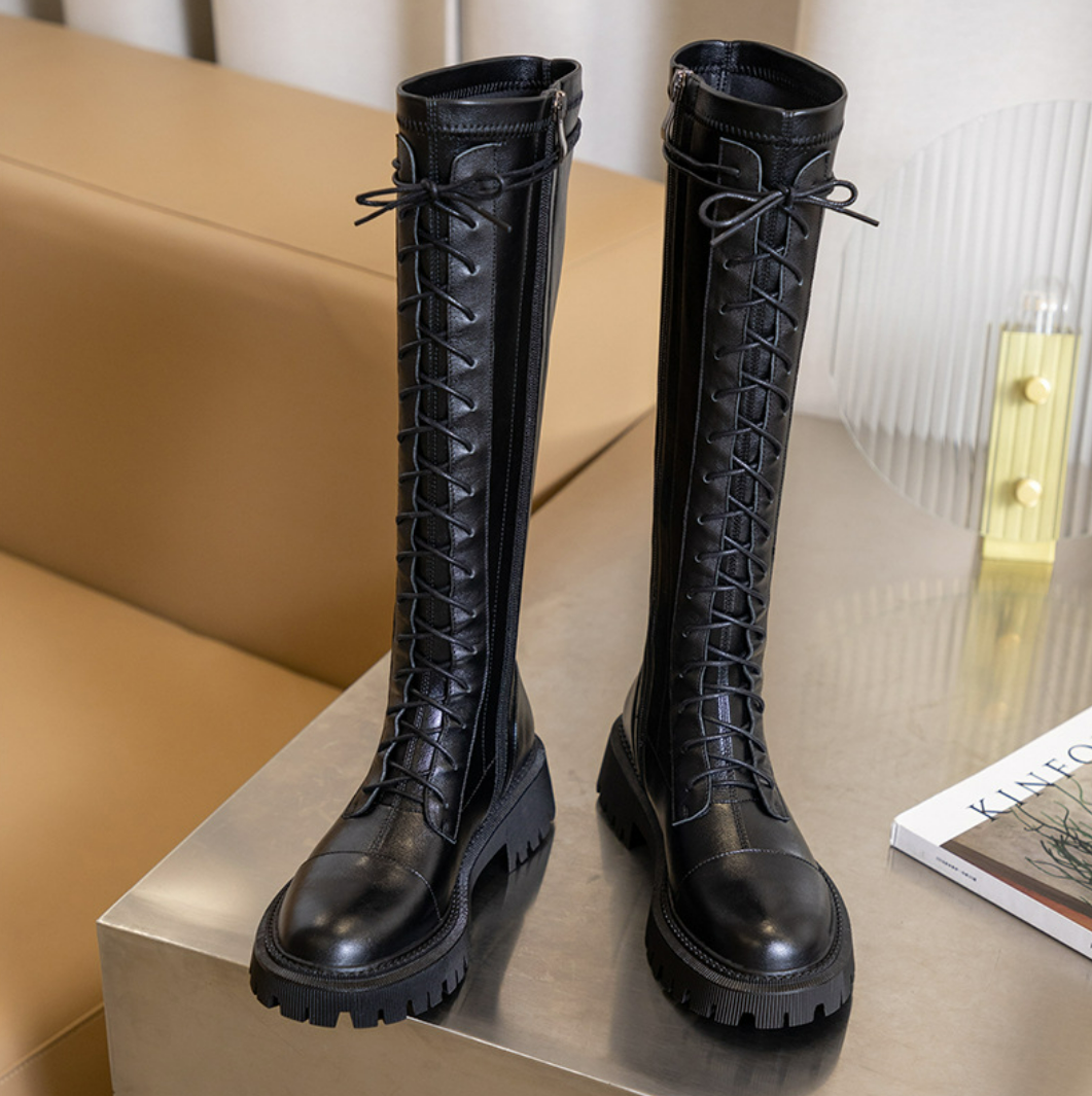 Leather lace-up boots