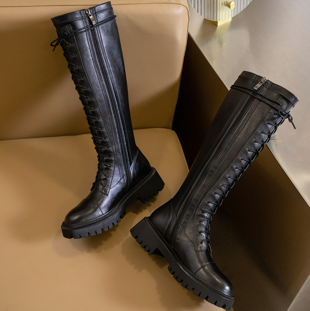 Leather lace-up boots