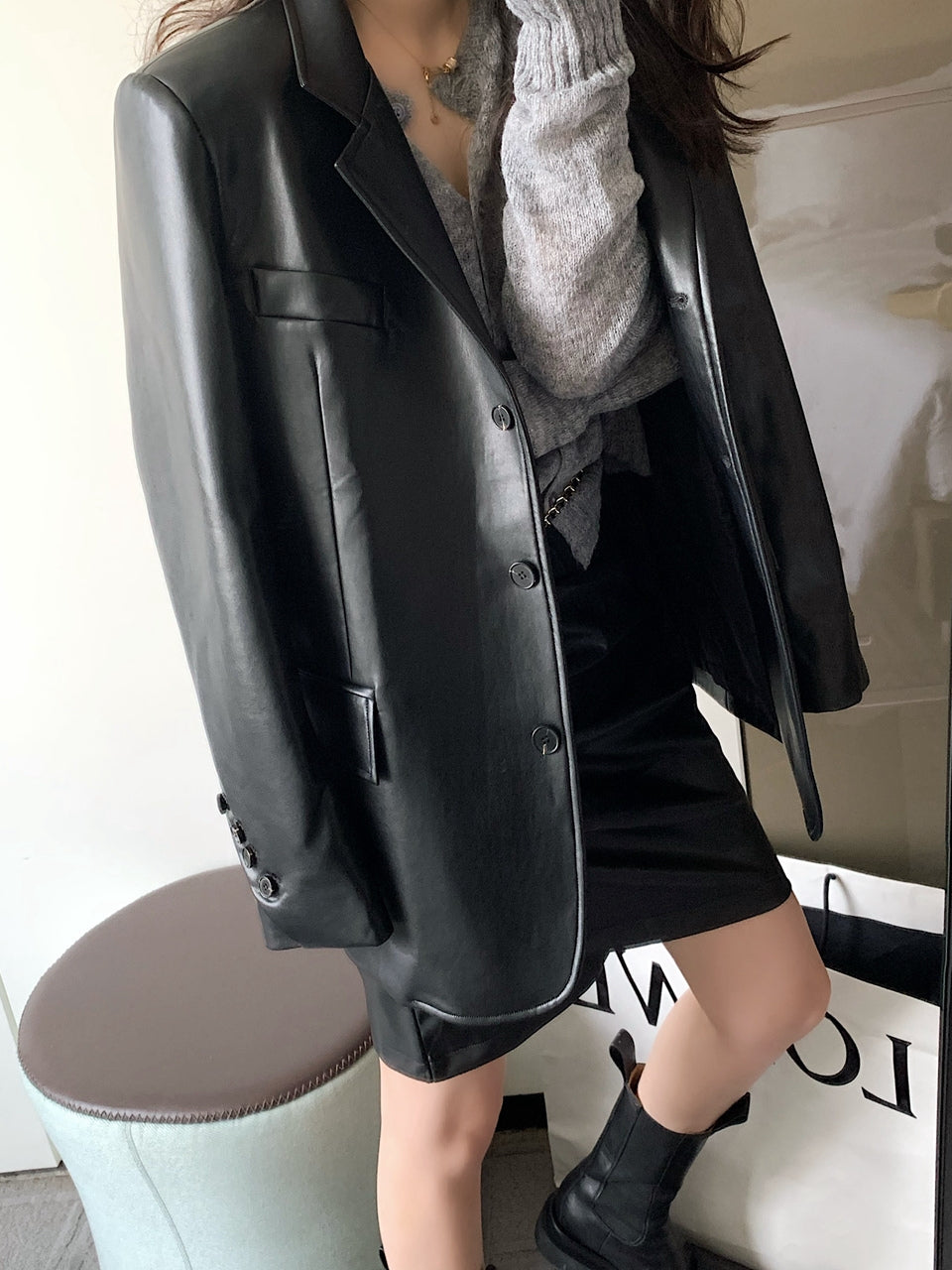 Vegan leather blazer
