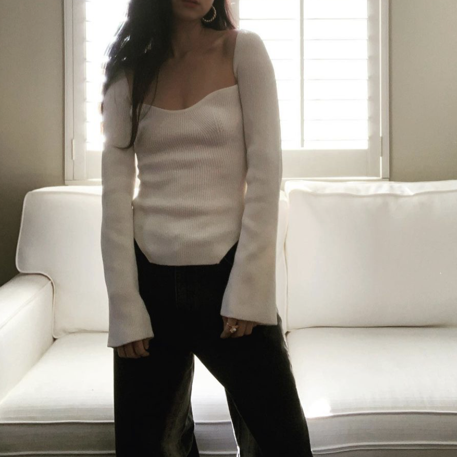 Heart neckline rib knit
