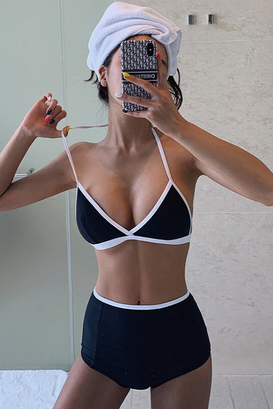 Contrast Trim Triangle Bikini Set
