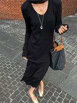 Ribbed & Sheer Flare Dress