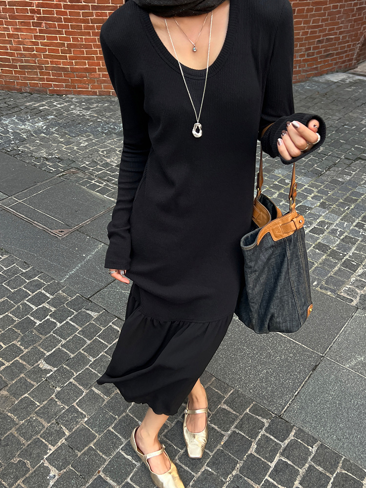 Ribbed & Sheer Flare Dress