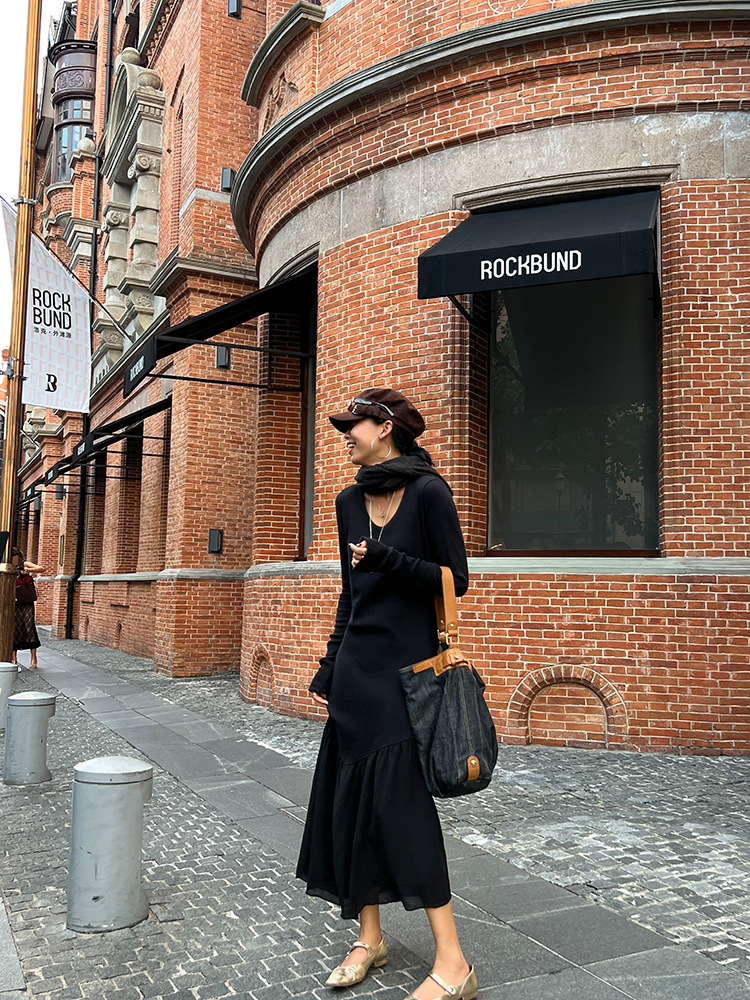 Ribbed & Sheer Flare Dress