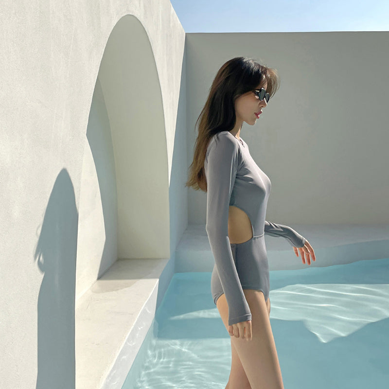Cut-Out Long Sleeve Swimsuit