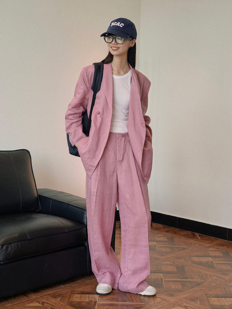 pink linen suits