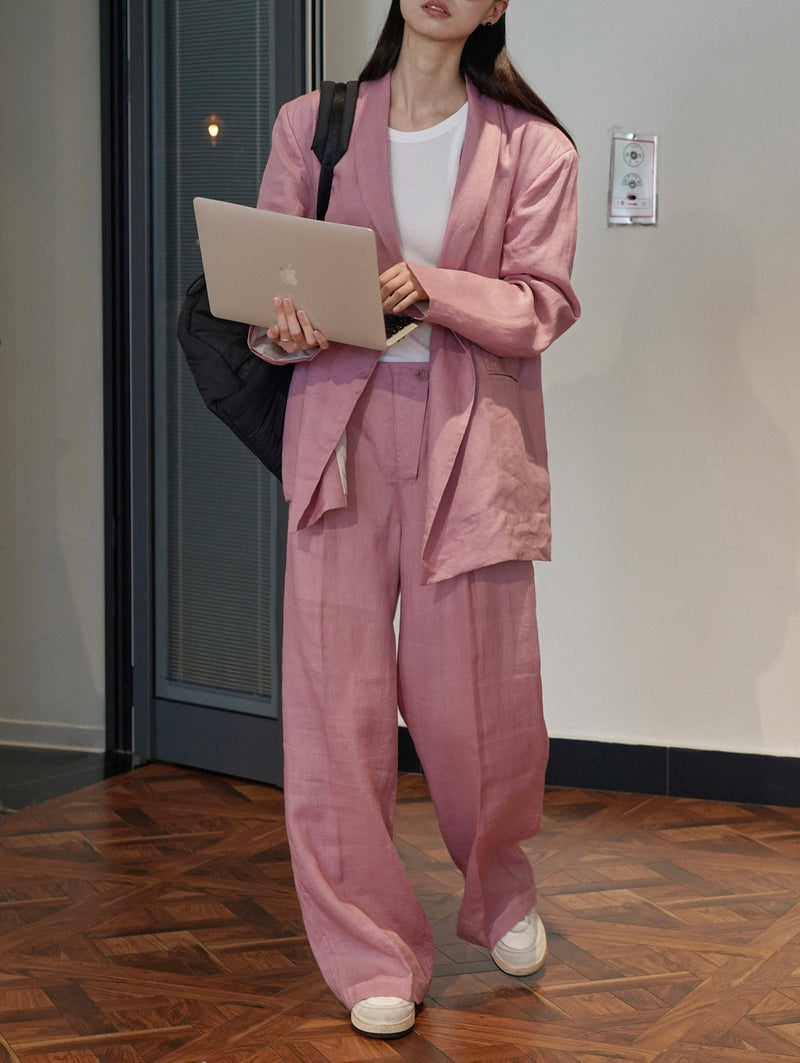 pink linen suits