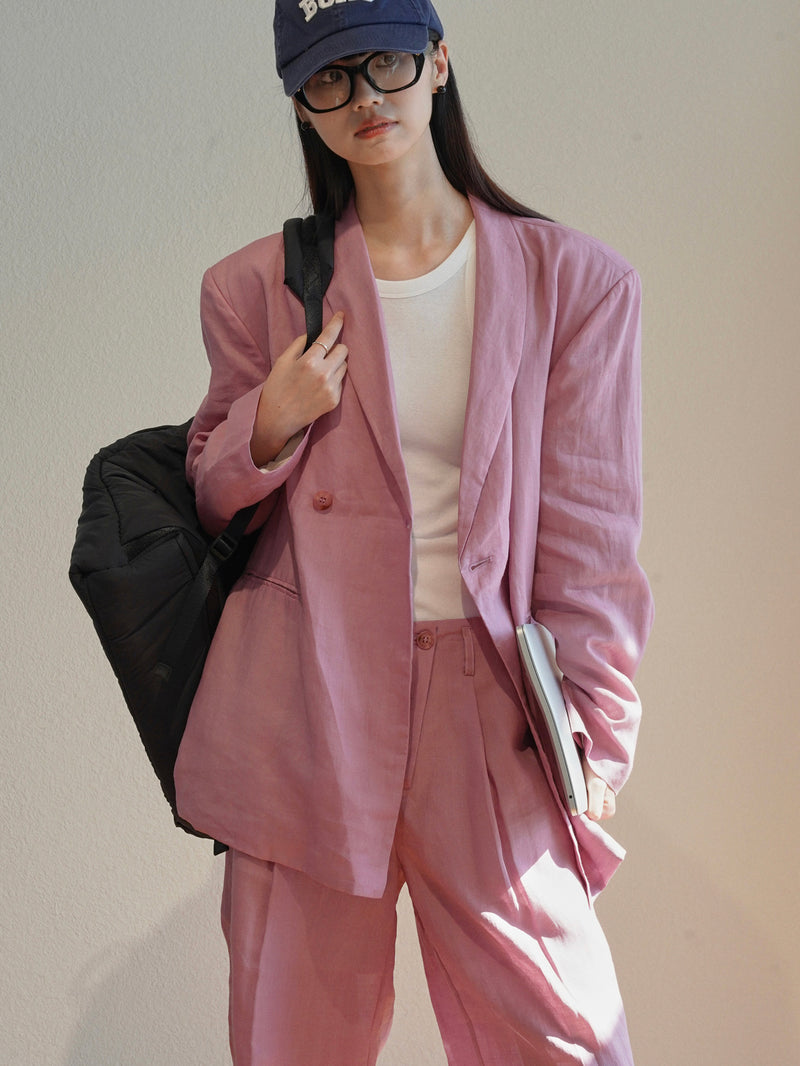 pink linen suits