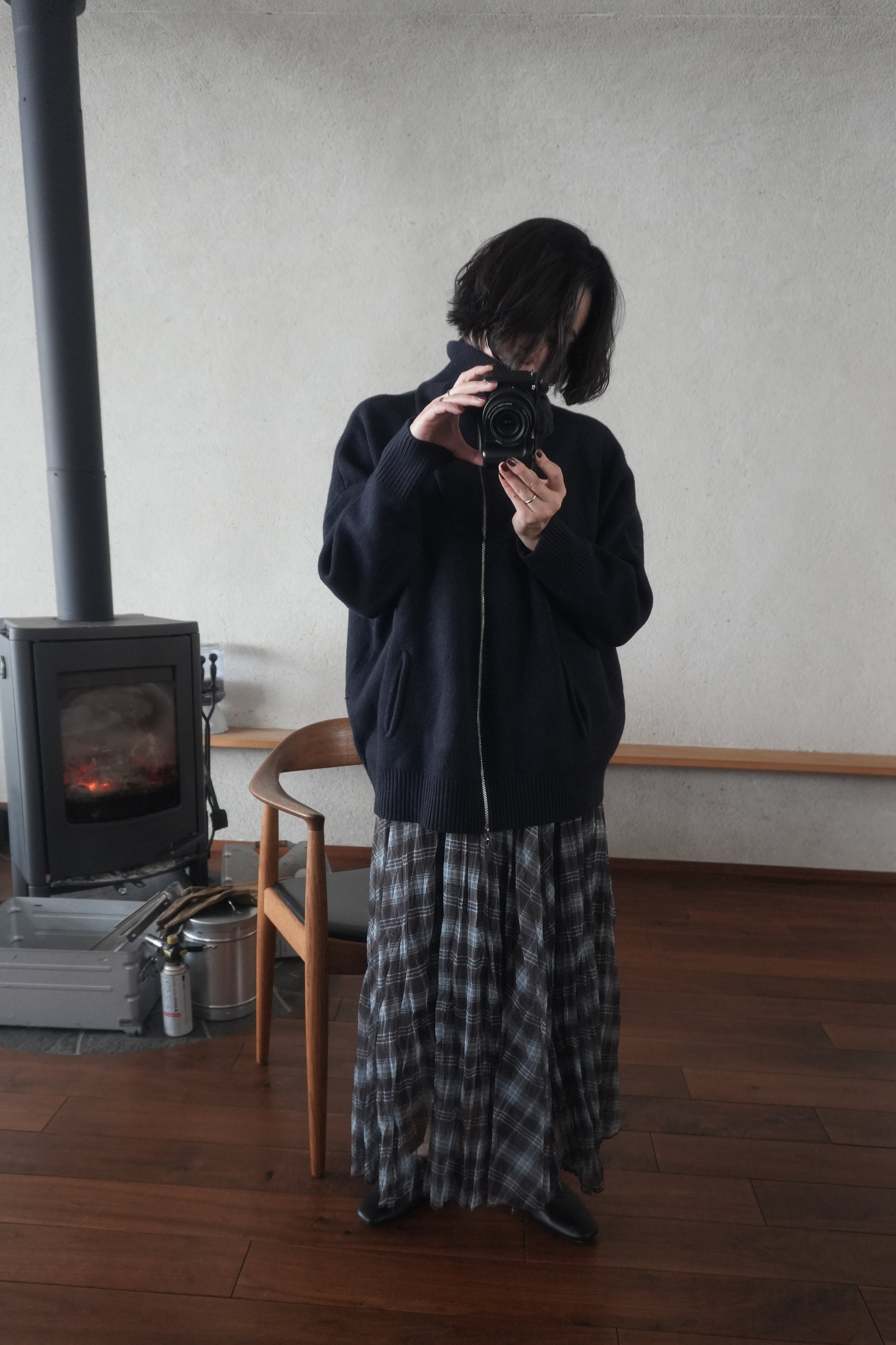 Structured Zip-up knit jacket