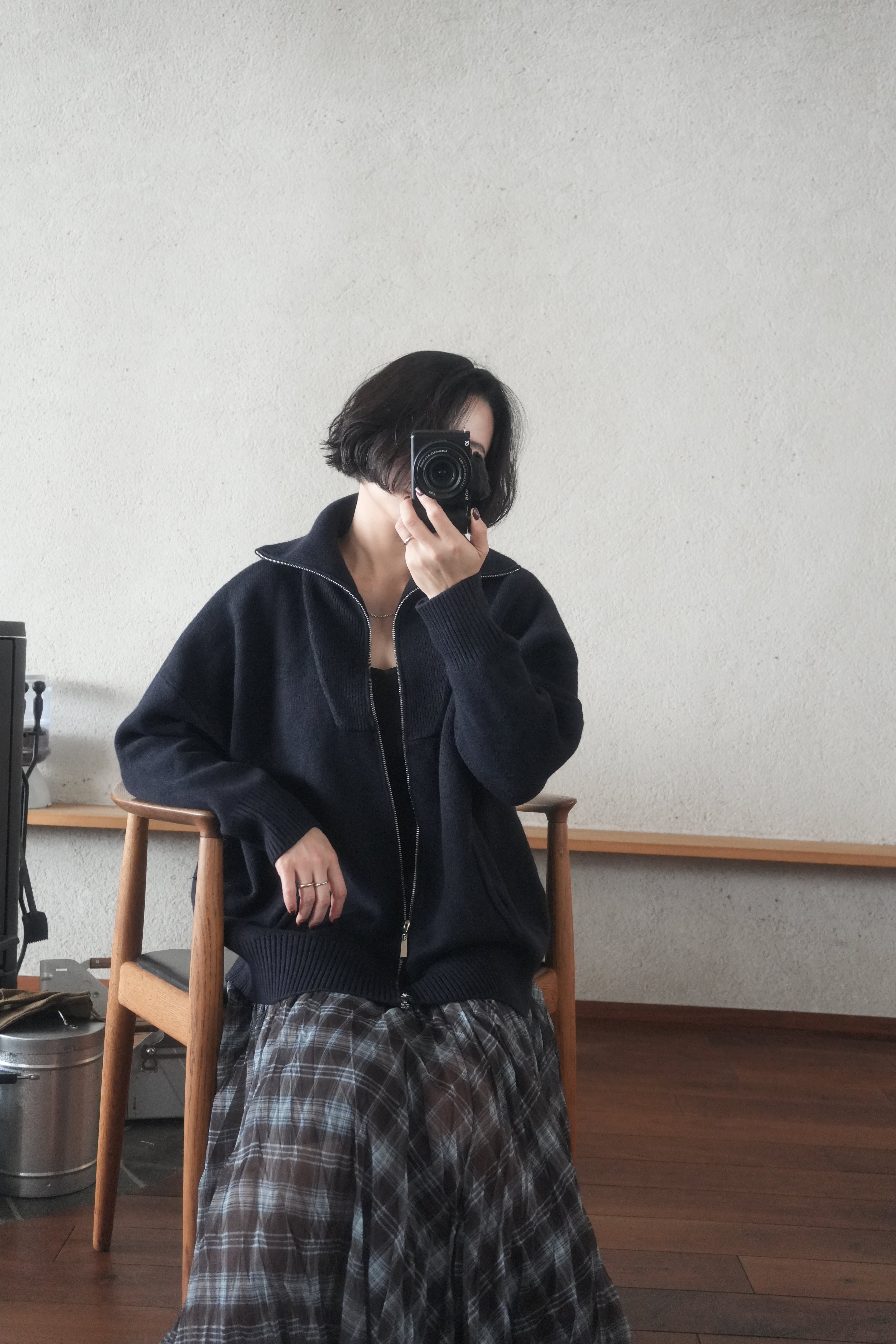 Structured Zip-up knit jacket