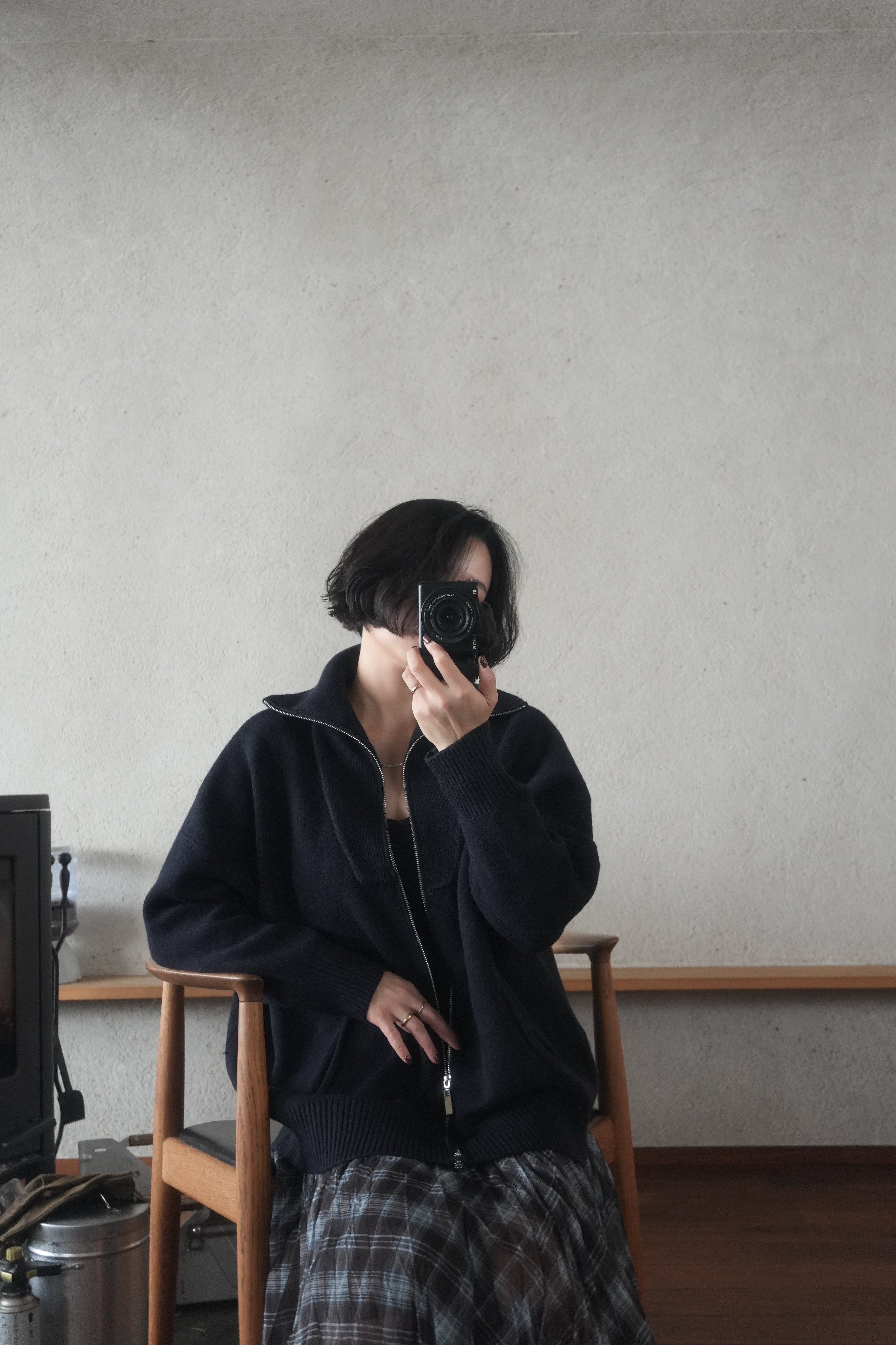 Structured Zip-up knit jacket