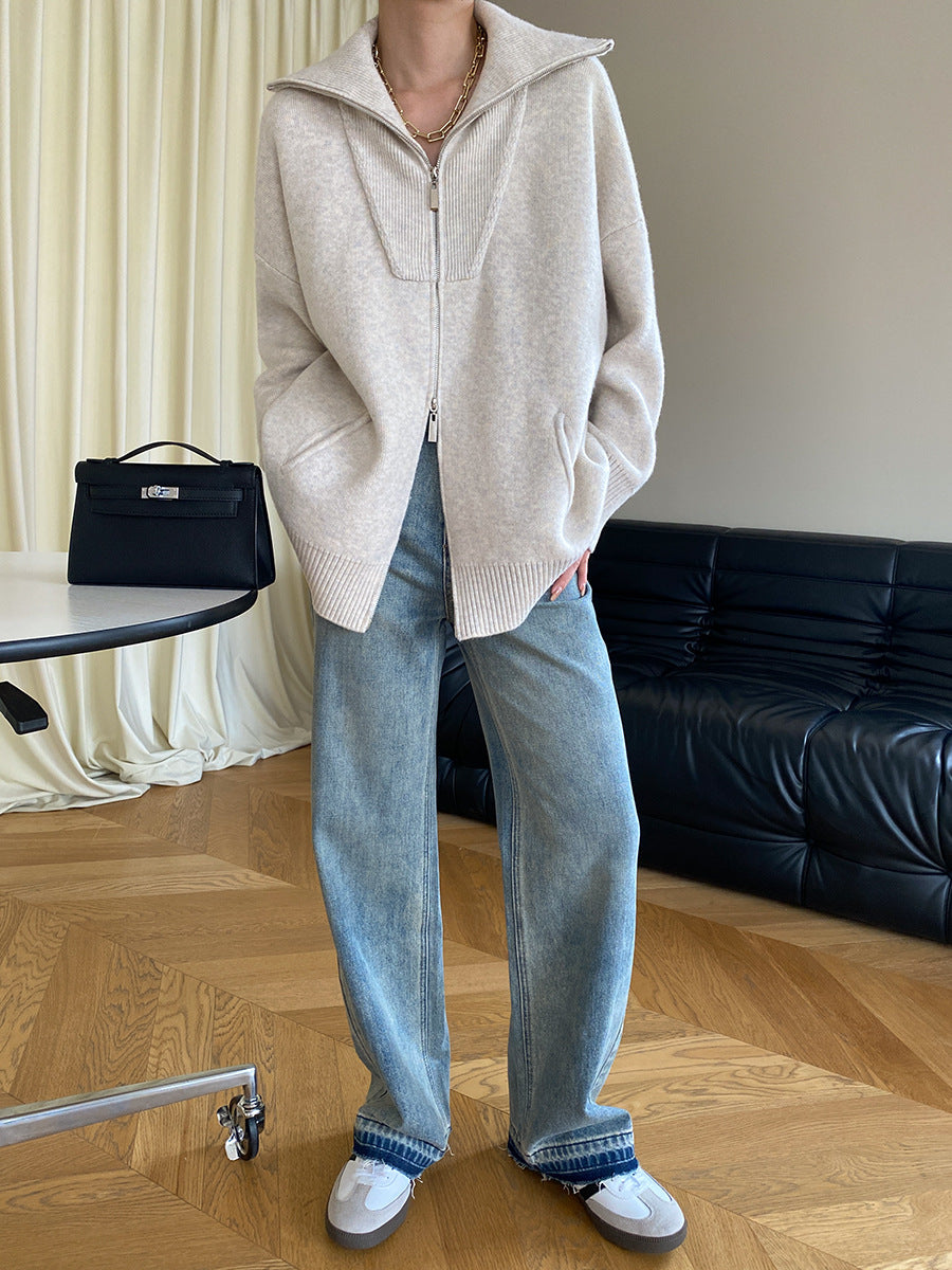 Structured Zip-up knit jacket