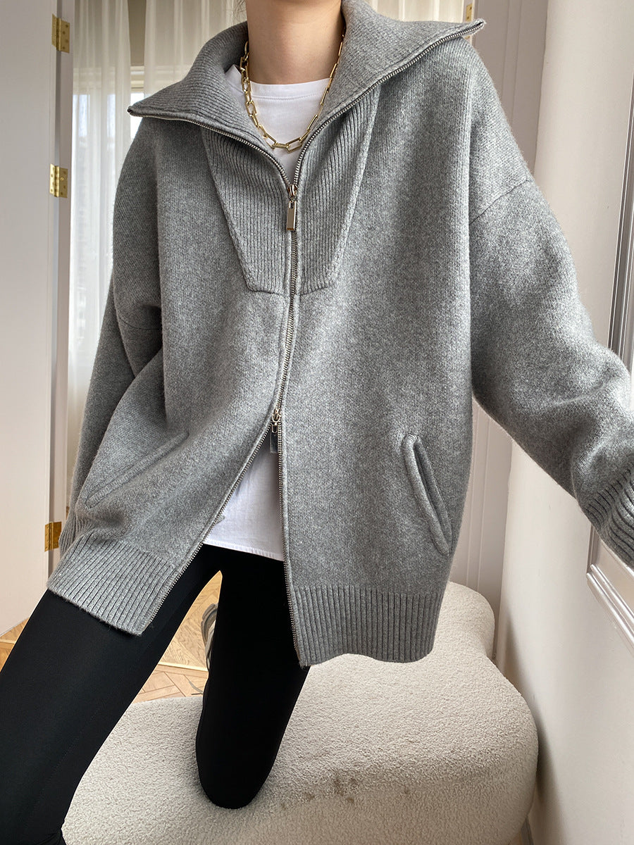 Structured Zip-up knit jacket