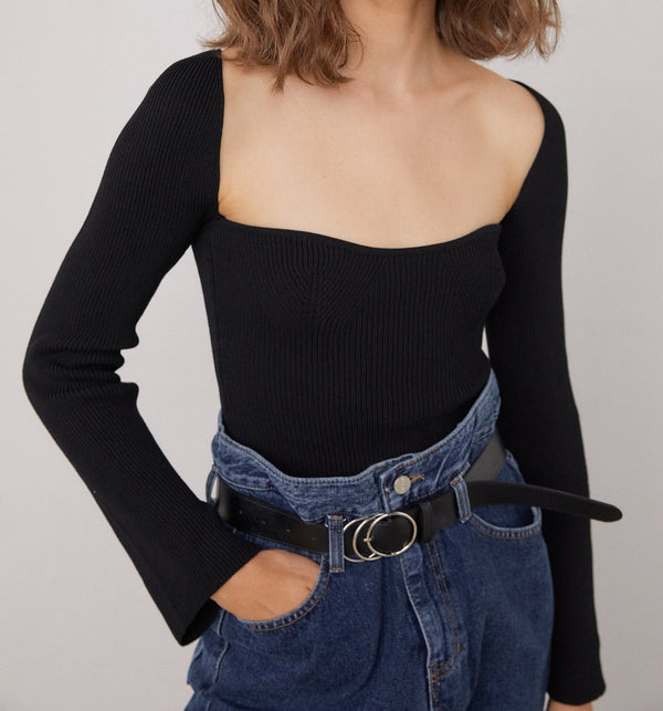 Heart neckline rib knit