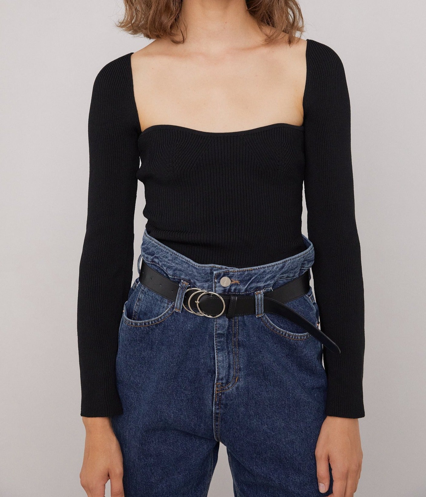 Heart neckline rib knit