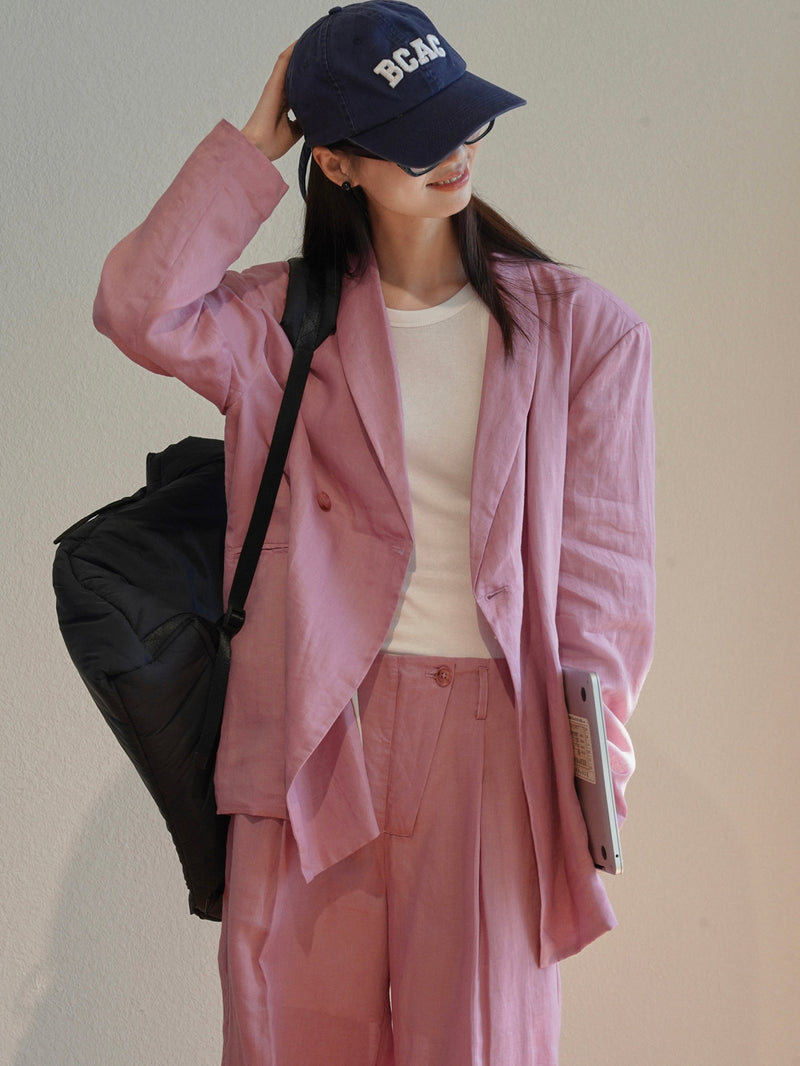 pink linen suits