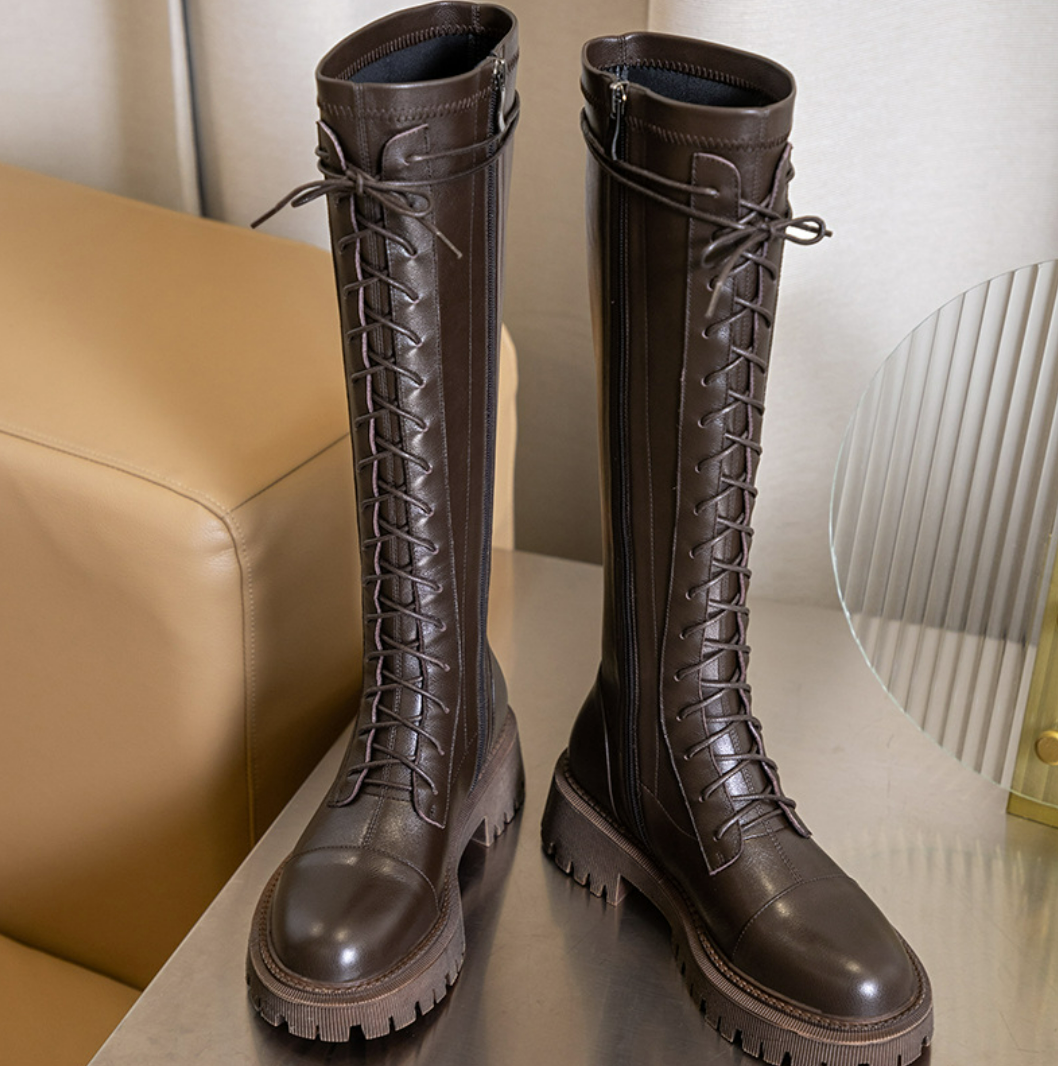 Leather lace up boots