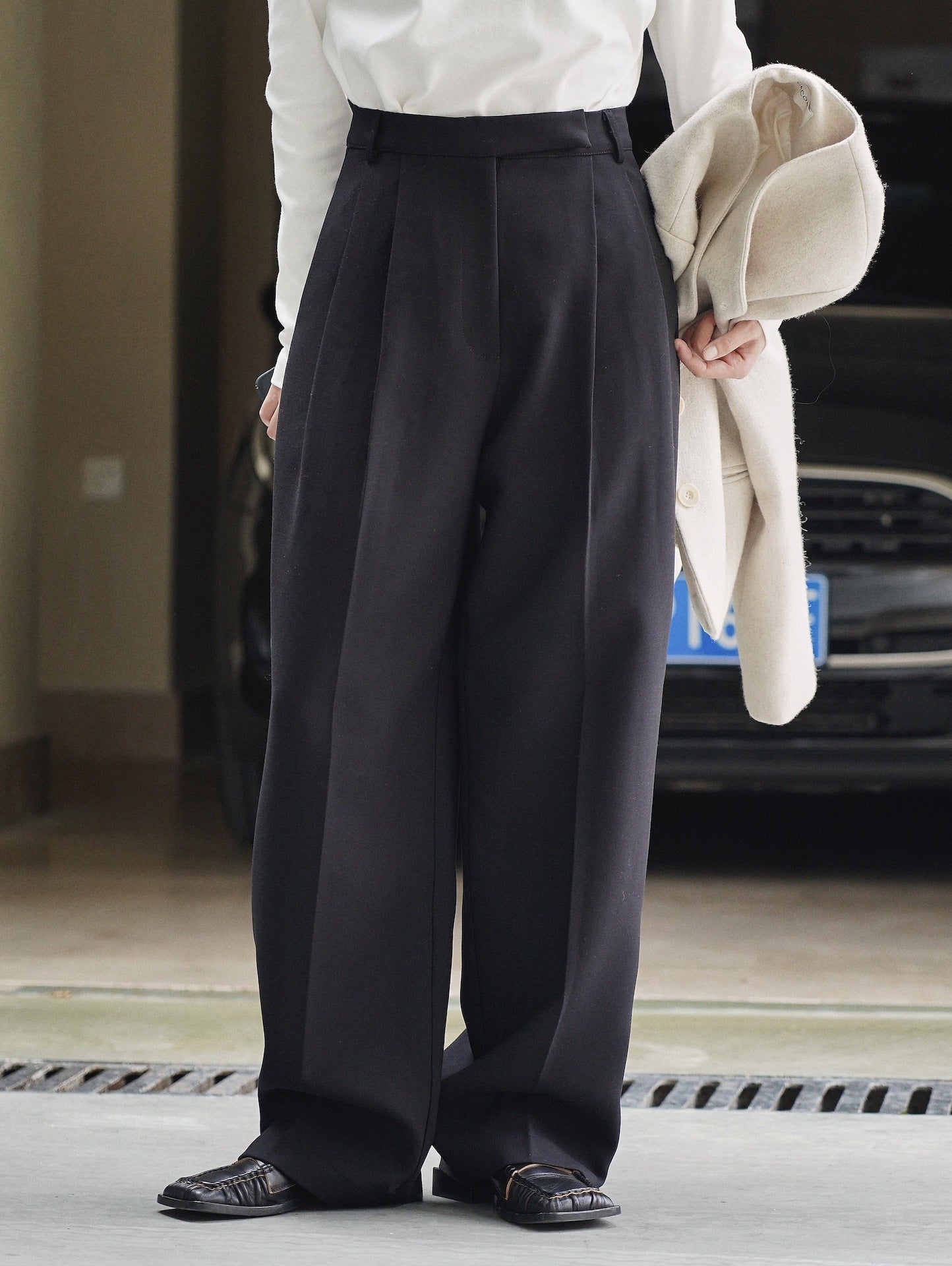 High waist wide leg trousers